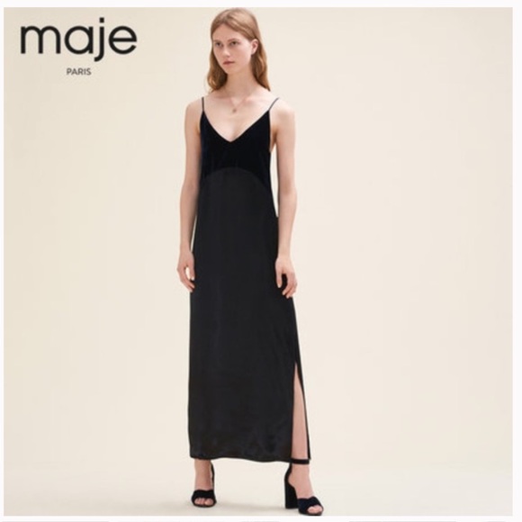 Maje Ryck velvet and satin navy slip dress - Picture 3 of 13